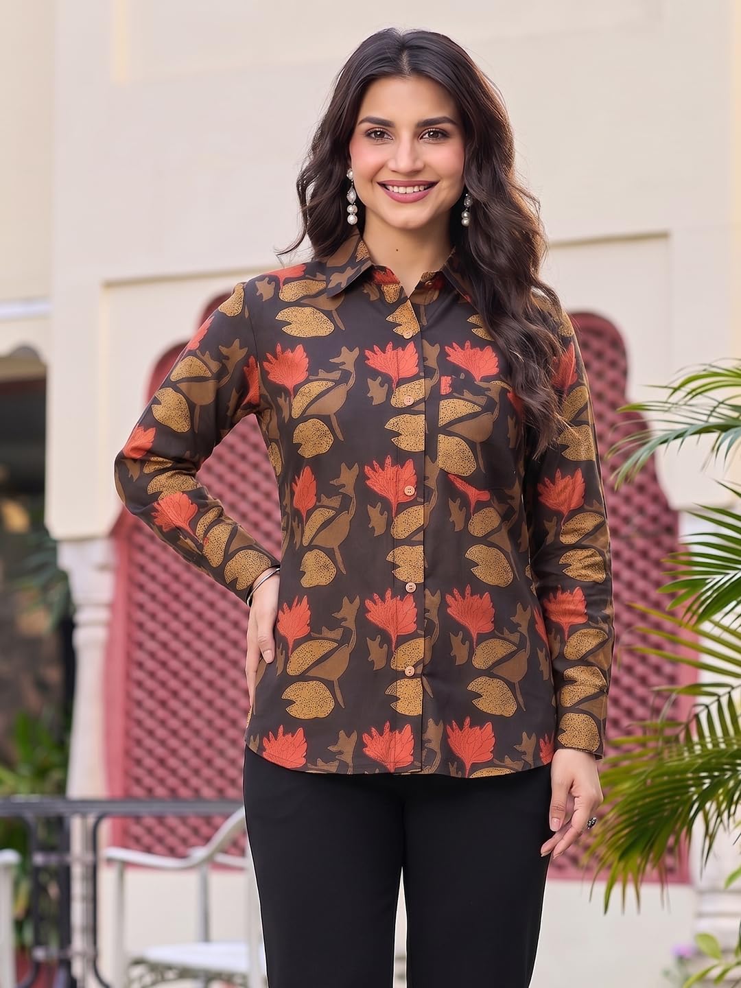 ANNI Designer Damenhemd mit Viskose-Druck | Damenoberteil mit normaler Passform | Langarmhemd | Kragen-Kragen, elegante Damenhemden, formelle und lässige Kleidung mit modernem Design