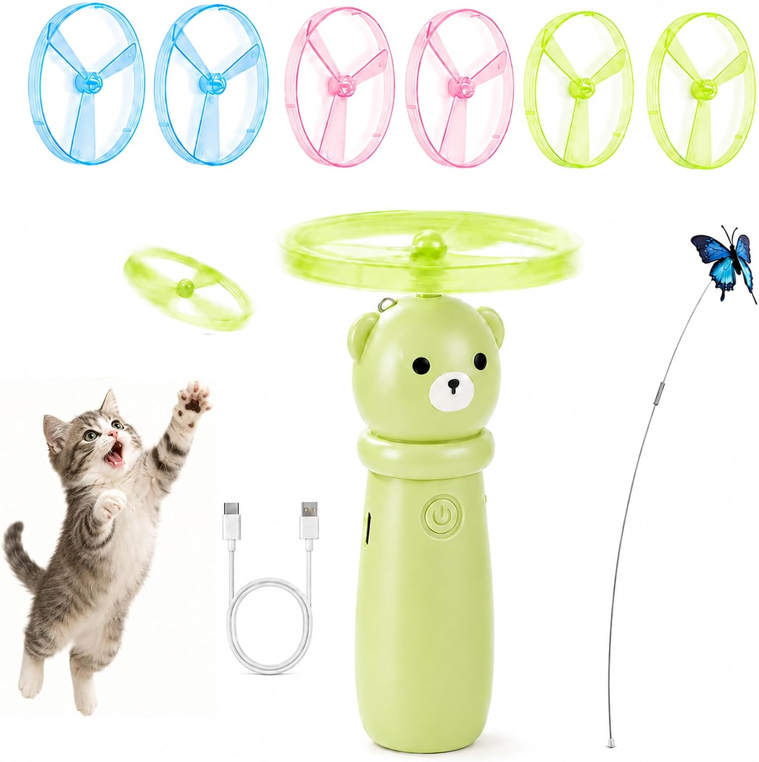 Interactive Cat Toy Disc Launcher & Automatic Flying Butterfly Wand