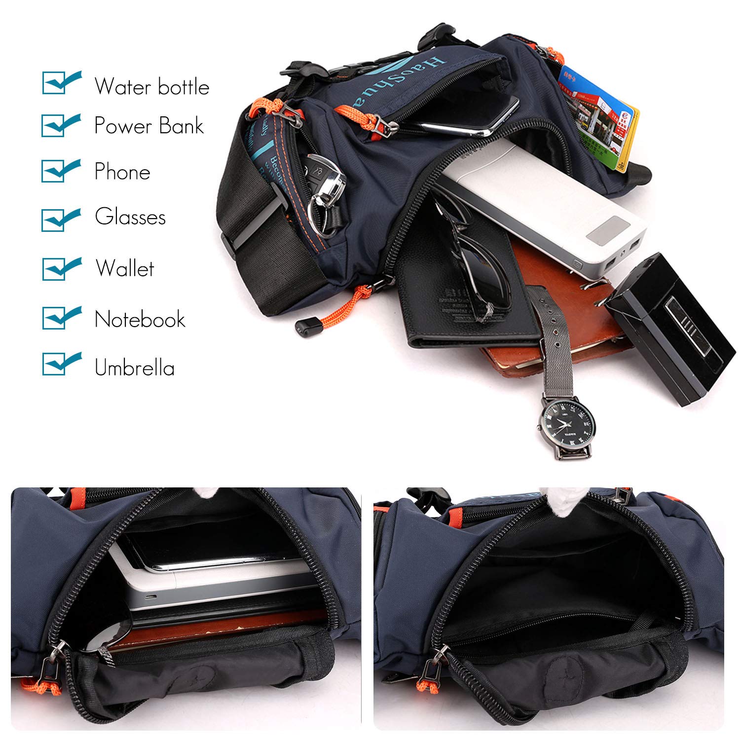FANDARE Casual Bolso Pecho Bolsos de Hombre y Pecho al Aire Libre Cangurera Sling Bag Bolsos Cruzados Bandoleras Cruzada Mochilas y Bolsas de Viaje Deportes Ciclismo Montañismo Nylon Azul Oscuro