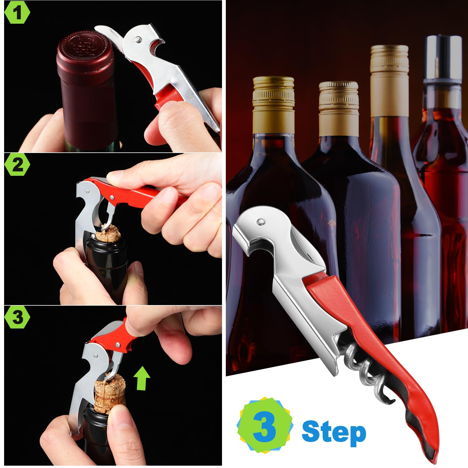 40 abrellaves de vino, sacacorchos, abridor de vino, camarero, botella de metal, abridor de vino, llave de vino pesado, sacacorchos de cerveza, cortador de papel dentado, llave para el hogar,