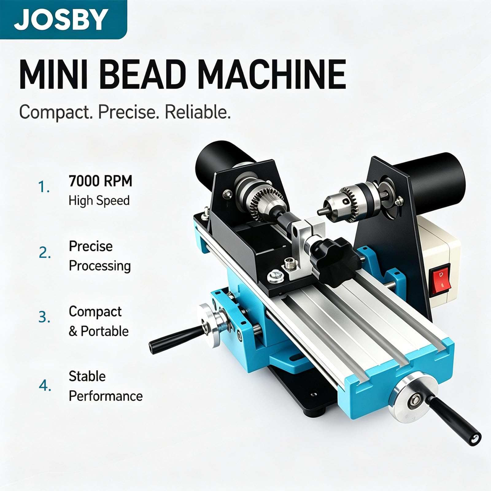 JOSBY Macchina per Perline Buddiste in Miniatura, Macchina da Banco Regolabile A 7 velocità per La Produzione di Perline di Legno, Strumento Compatto per La Lavorazione del Legno, per Rosari