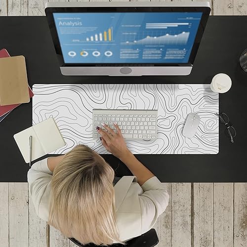 Miniatura 8 de Ovenbird Alfombrilla de mouse grande para juegos con bordes cosidos, alfombrilla de escritorio minimalista de mapa topográfico, alfombrilla de mouse