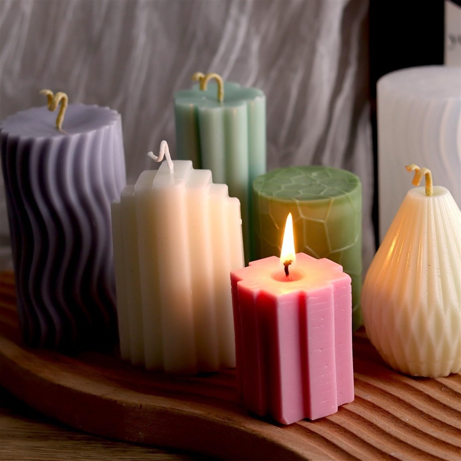 Molde de silicona para velas, Molde de vela silicona con rayas cilíndricas, bricolaje, for velas, jabón, resina, manualidades, Multicolor(E)