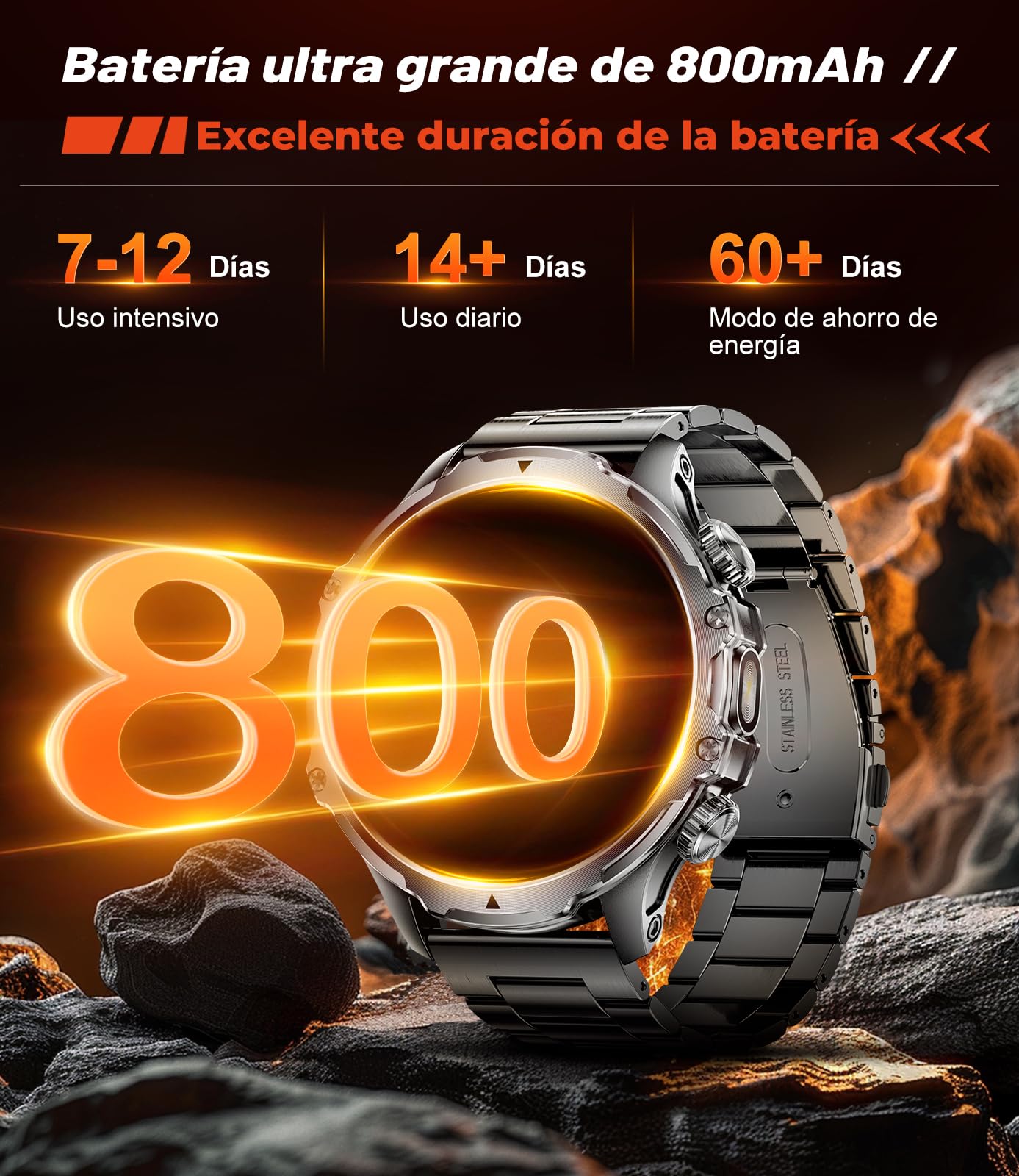LIGE Reloj Inteligente Hombre Militar con Llamadas,800 mAh Smartwatch Hombre con 1,85" HD/5ATM Impermeable/LED Linterna/110+ Modos Deportivos/SpO2/Pulsómetro/Sueño/Pulsera Actividad Android iOS