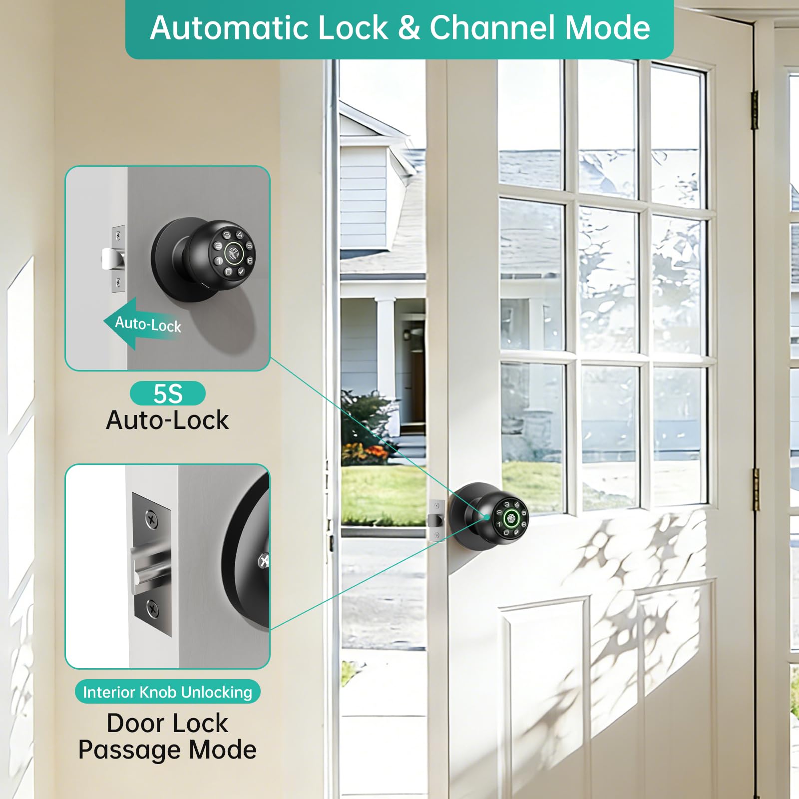 Serrure de porte à empreinte digitale - Bouton de porte intelligent (noir)