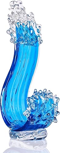 Escultura de vidrio azul para decoración del hogar, estatua de arte de vidrio soplado a mano, olas de océano, decoración de sala de estar para