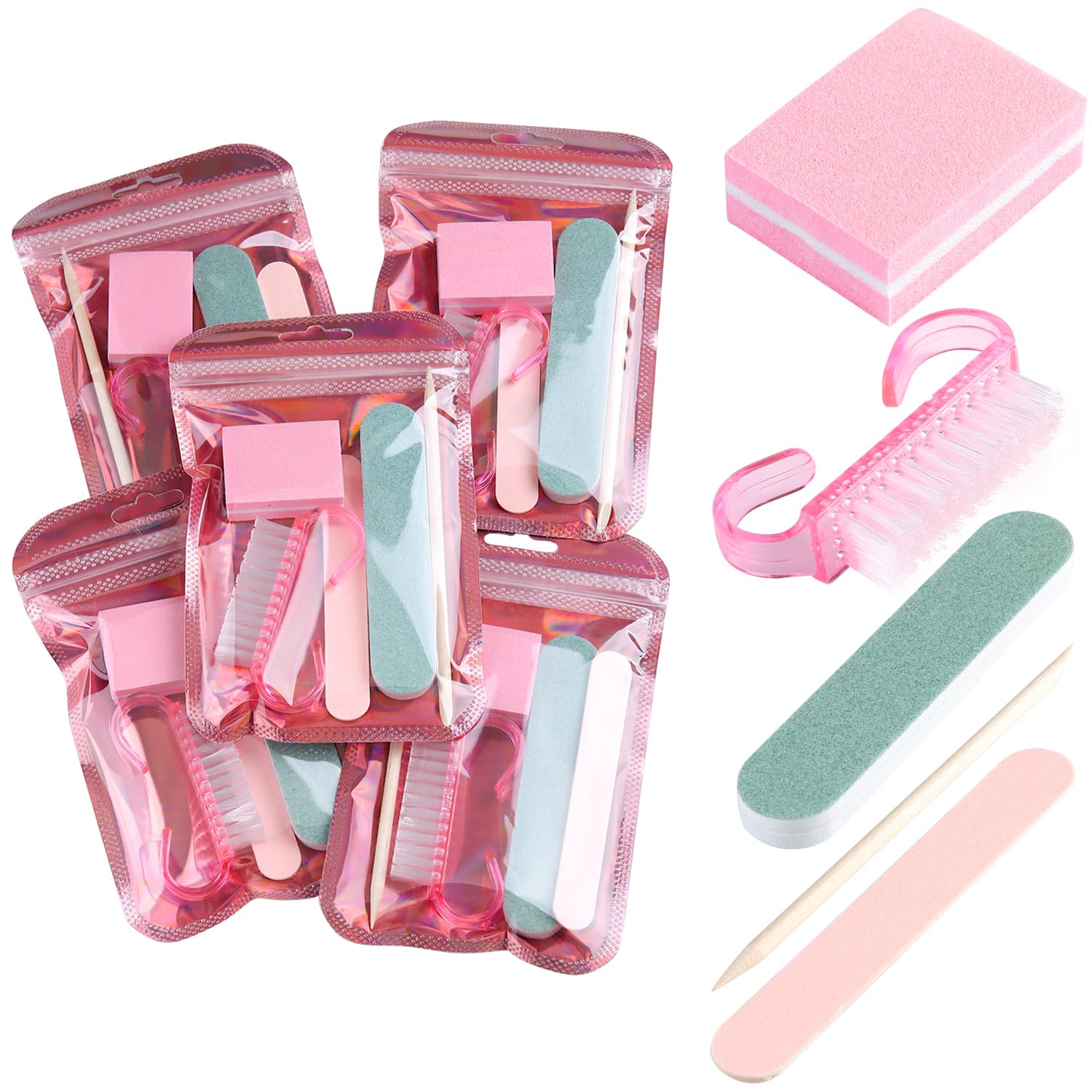 Fcozpjk Disposable Manicure Kit Basics 5PCS Nail Kit, Mini Nail Files Buffers Bulk Handle Grip Brush Orange Wood Stick Individually-Packed Pedicure