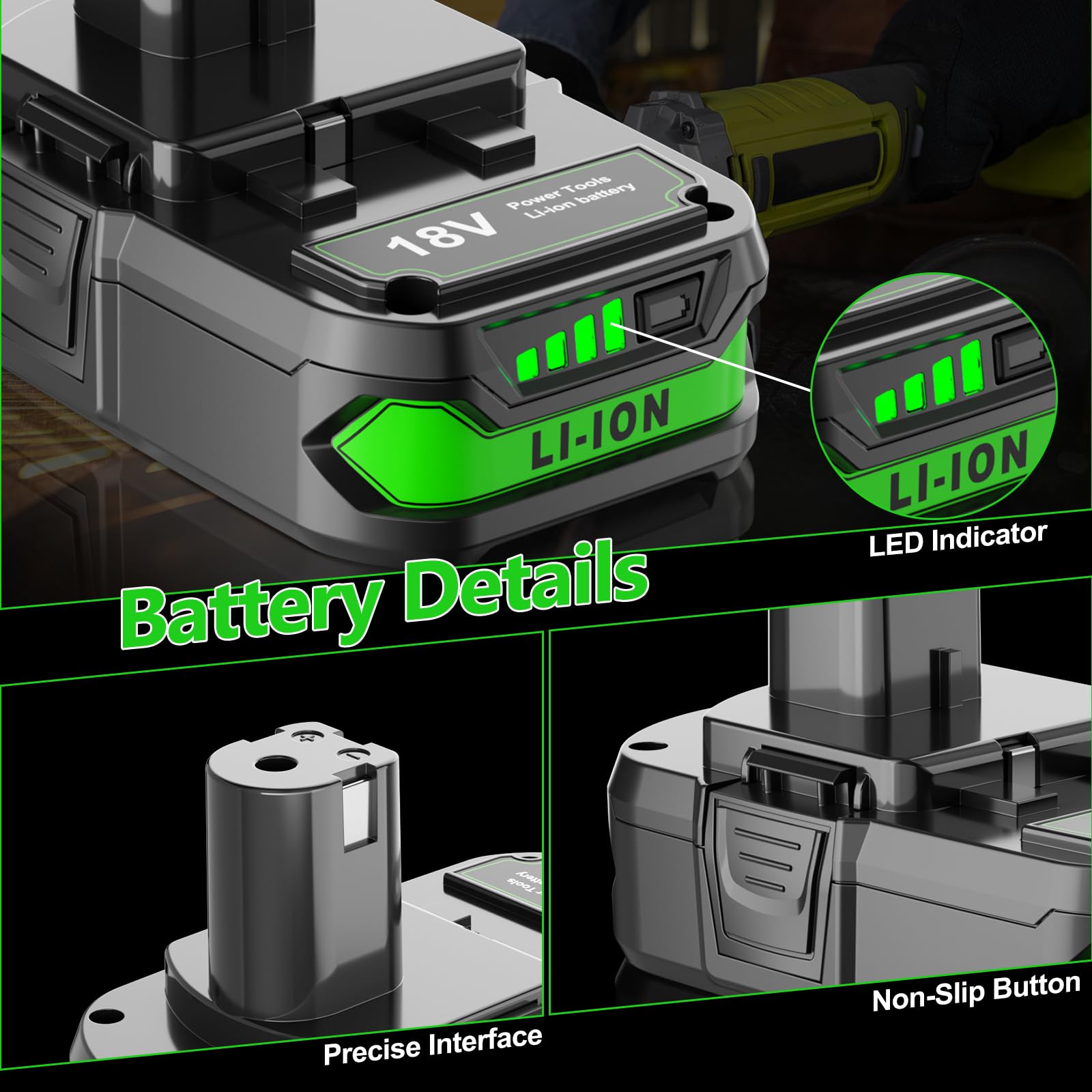 2Pack 4.0Ah Replacement for Ryobi 18V Battery Compatible with Ryobi 18 Volt Lithium ONE+ Plus Battery P102 P103 P104 P105 P107 P108 P109 PBP002 PBP003 PBP004 PBP005 PBP006 Cordless Power Tools — view 6