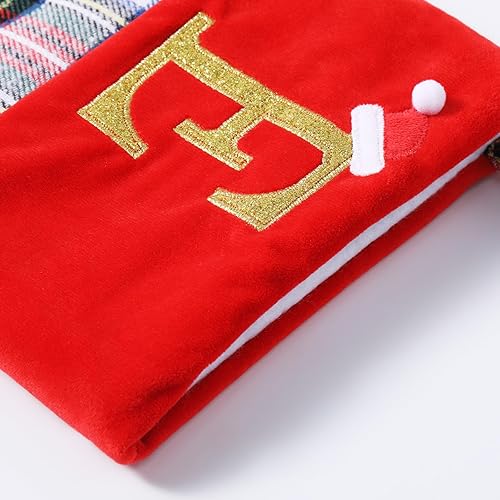 Miniatura 8 de Calcetines de Navidad personalizados con monograma inicial, adornos colgantes, medias clásicas de cuadros rojos de 19 pulgadas, decoraciones de