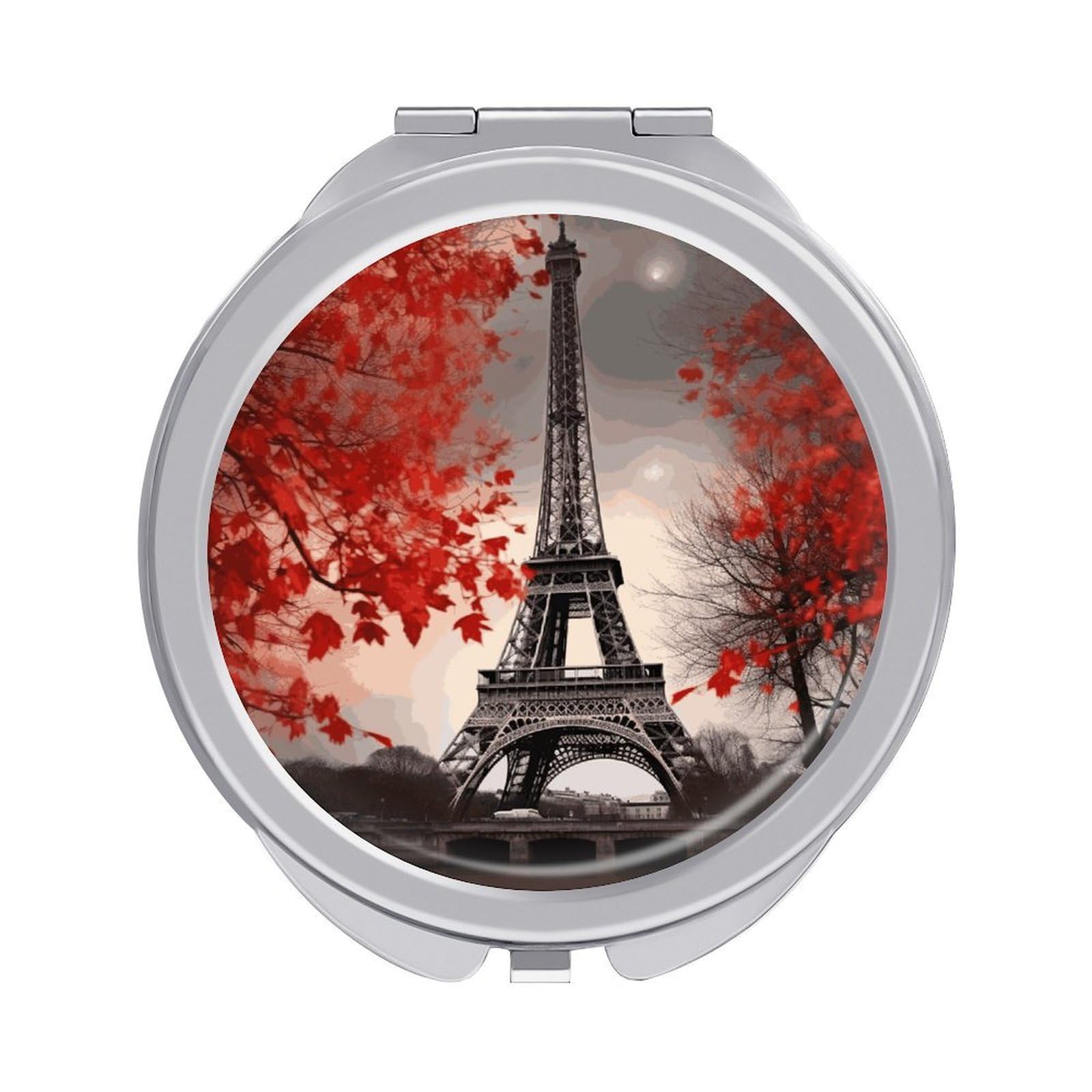 FekiLoot Eiffel Tower Autumn Leaves Makeup Mirror Compact Round Travel Makeup Mirror Portable Folding Handheld Pocket Mirrors for Handbag and Purses Gift Mini Mirrors