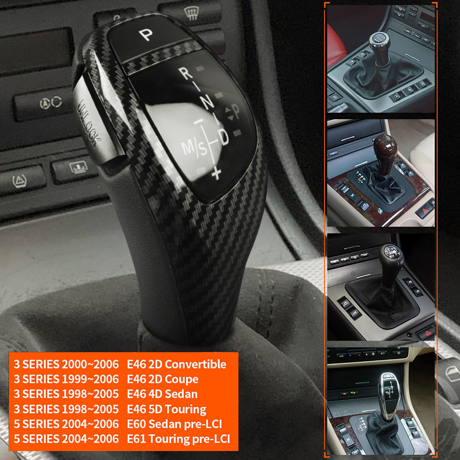 LHD Kit De Retroadaptación De Perilla De Cambio De Marchas LED Automática Para BMW E90 E92 E84 E89, Perilla De Palanca De Cambios De Transmisión Automática (Estilo De Fibra De Carbono