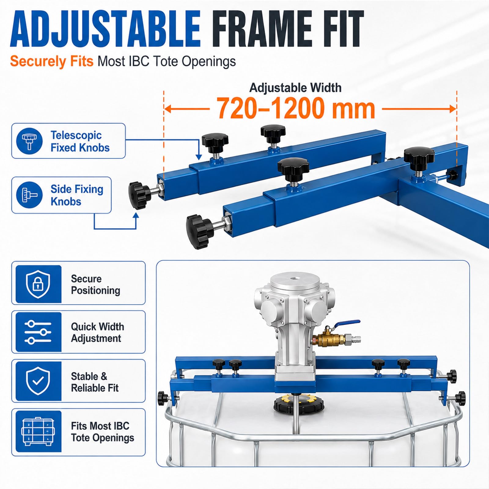 Miscelatore Pneumatico per Cisternetta IBC 1000L con Supporto Regolabile, Girante Pieghevole 250 mm e Albero SUS304 per Vernici, Resine e Adesivi A
