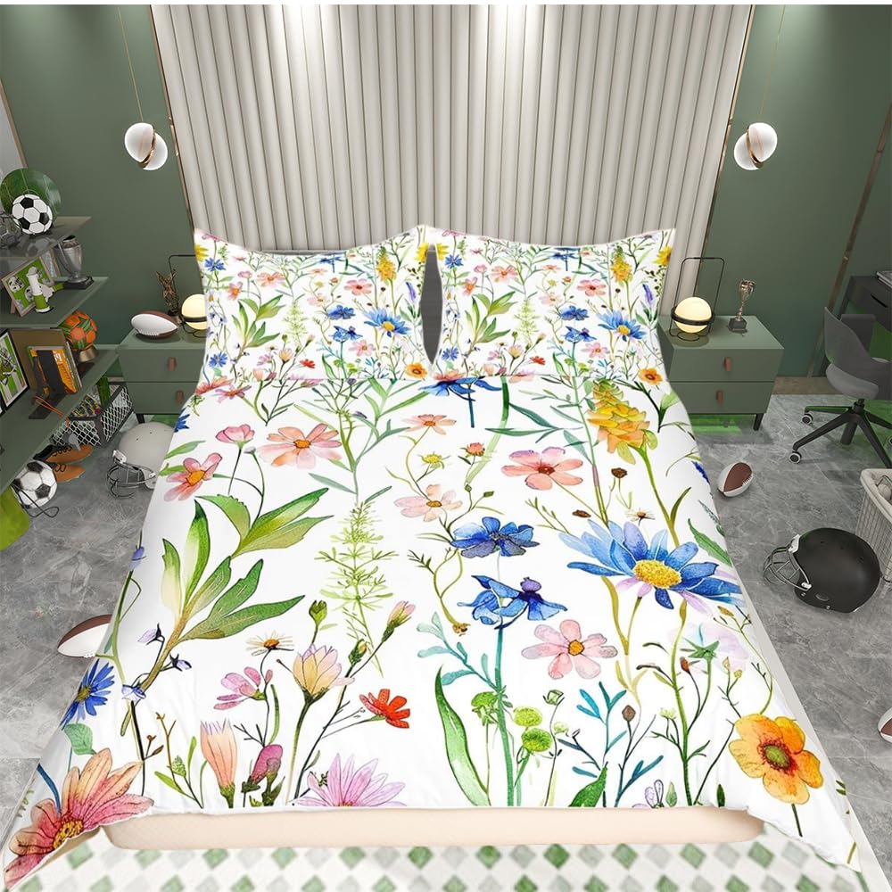 richhome Floral Comforter Cover Set Botanical Floral Duvet Cover Natural Theme Bedding Set for Women Men Room Decor Garden Flower Junior/Cot Bed with 1 Pillow Case