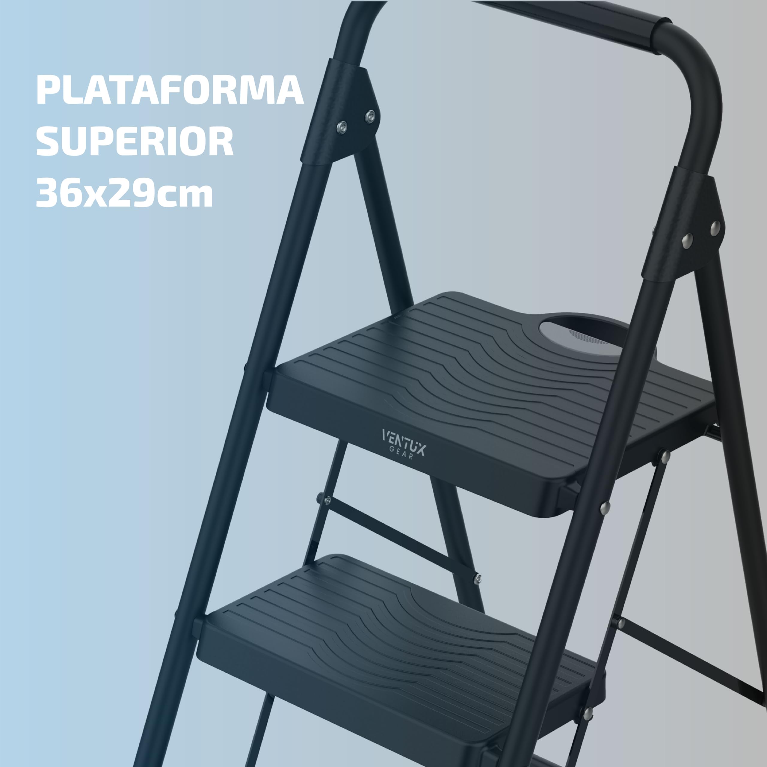 Escalera Plegable 3 peldaños de – Acero Bloqueo Seguridad 150 kg