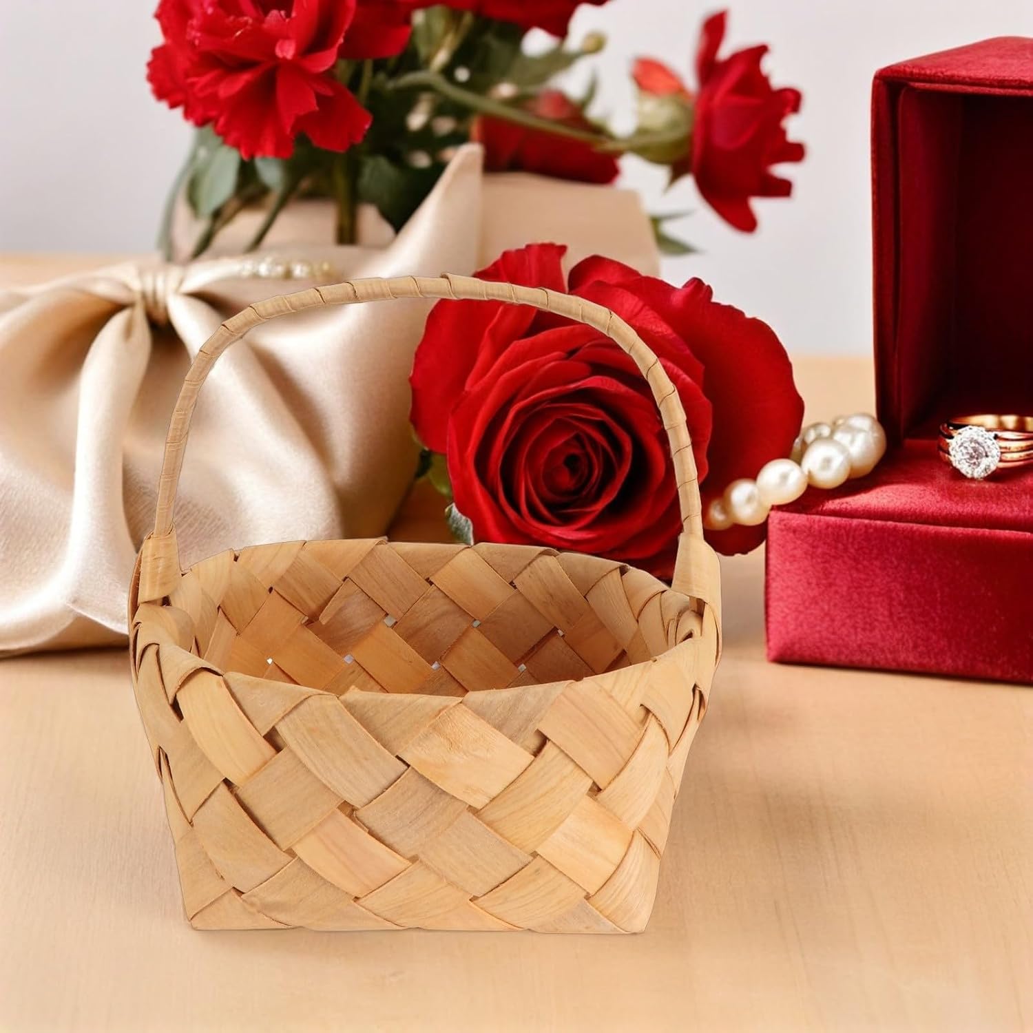 2pcs Mini Wood Chip Handheld Flower Basket for Gift Displays image 5