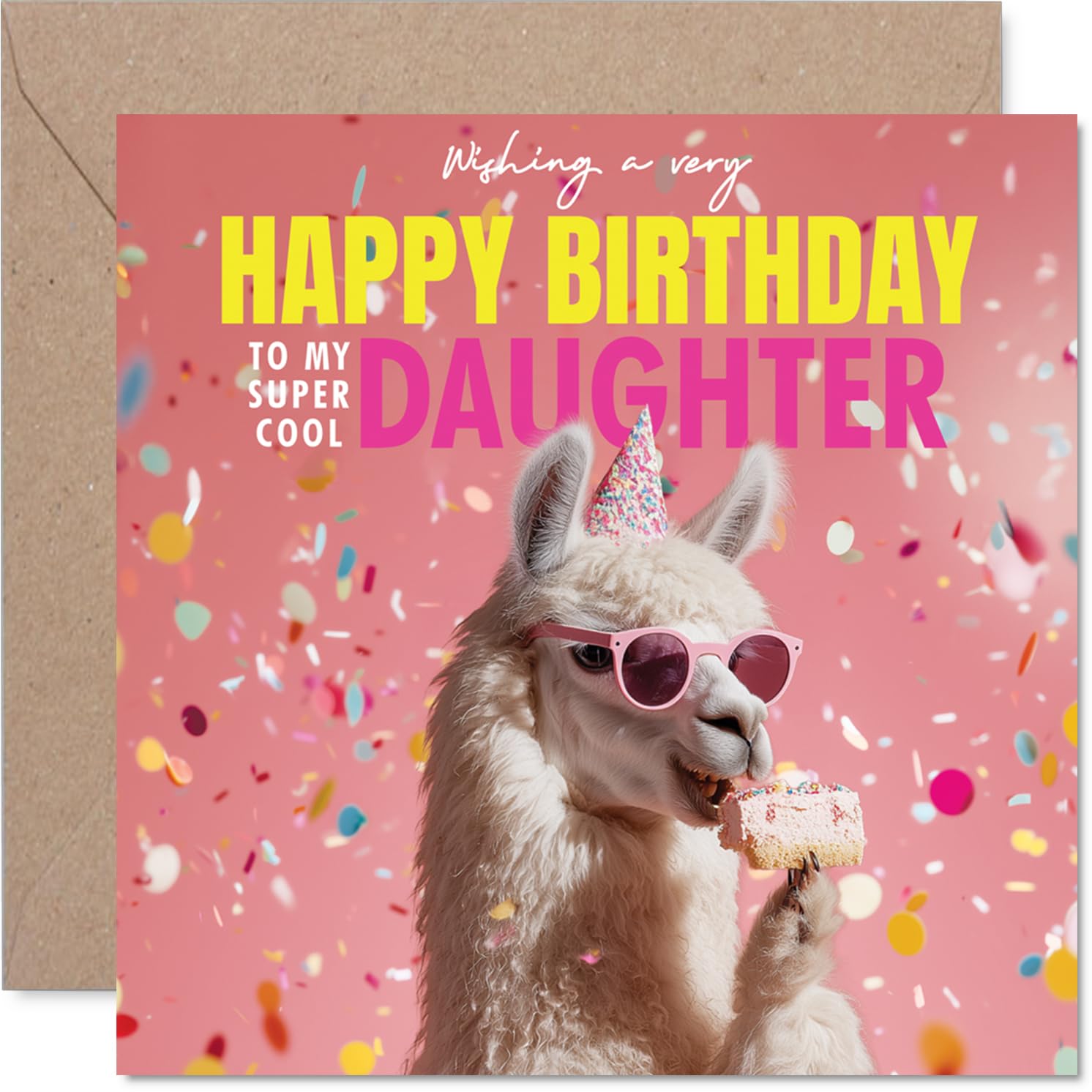 Daughter Birthday Card - Llam-azing Cake - Happy Birthday Card for Daughter from Dad Mum, 145mm funny llama Bday Greeting Cards