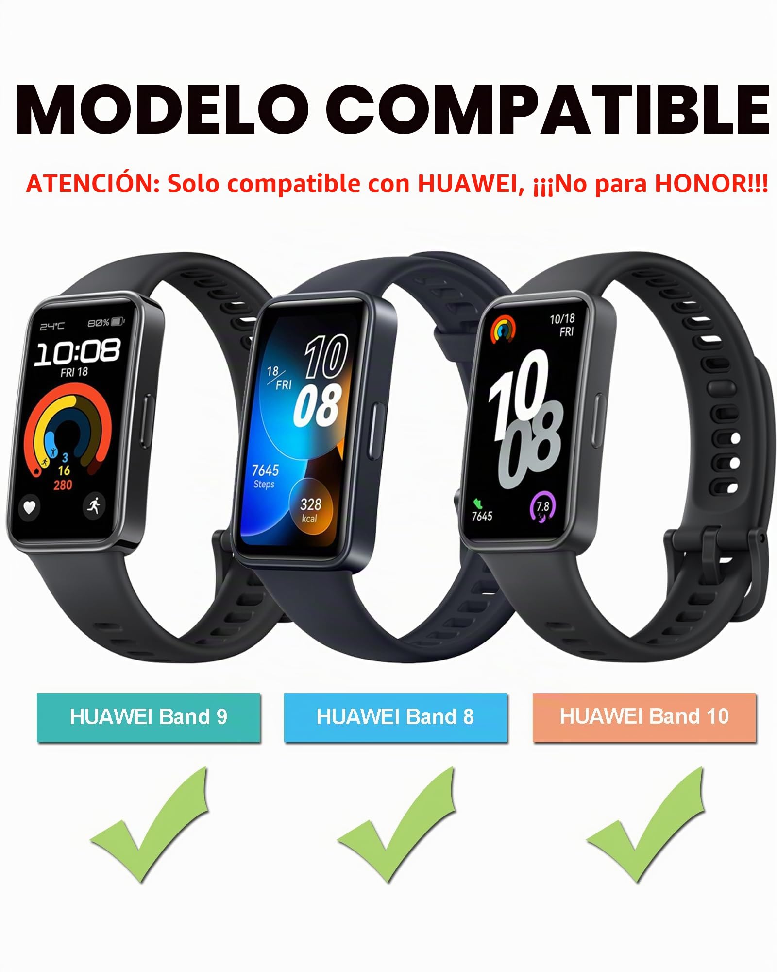 Correas Compatibles HUAWEI Band 10/9/8, Pulseras Deportivas Suaves Transpirables Liberación Rápida, 6 Piezas