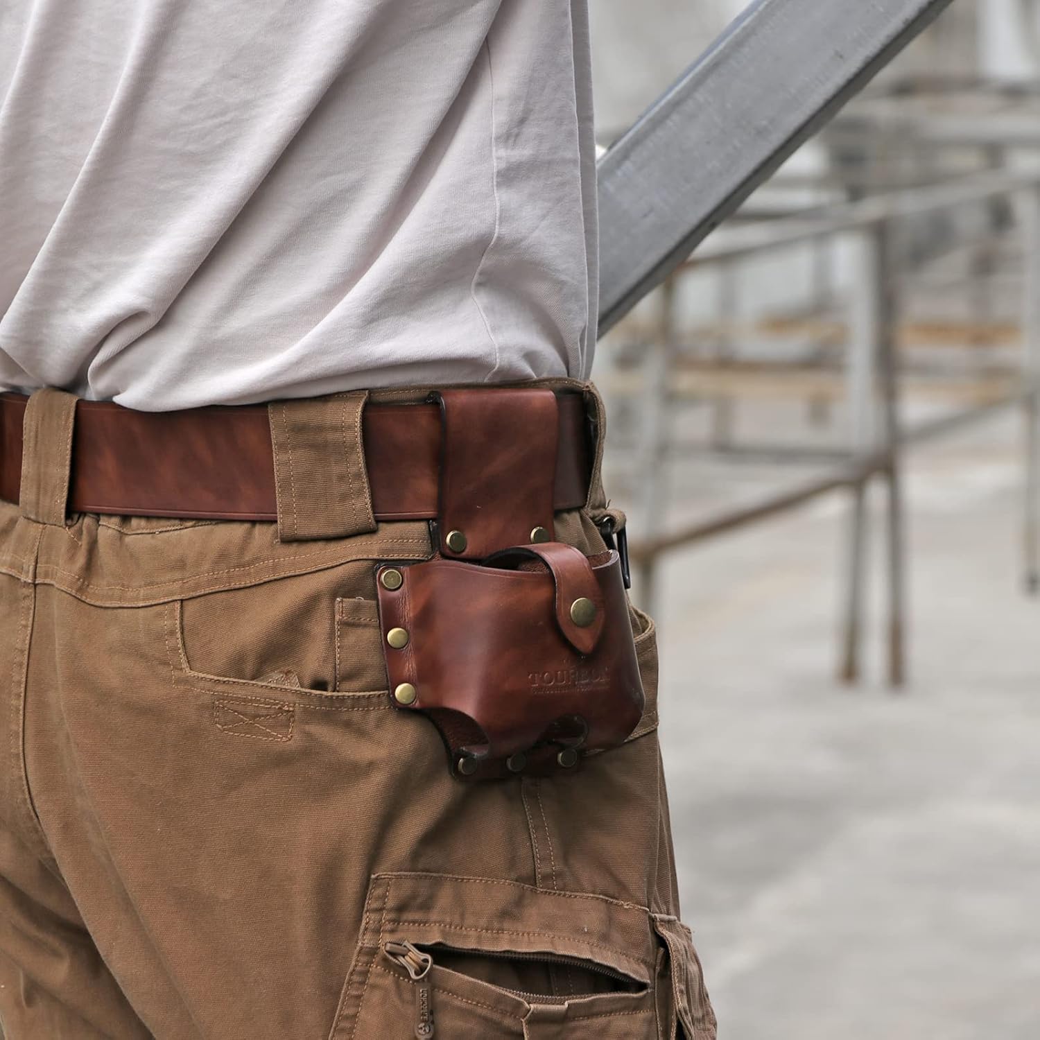 TOURBON Leather Tape Measure Pouch Belt Tool Carrier Holder