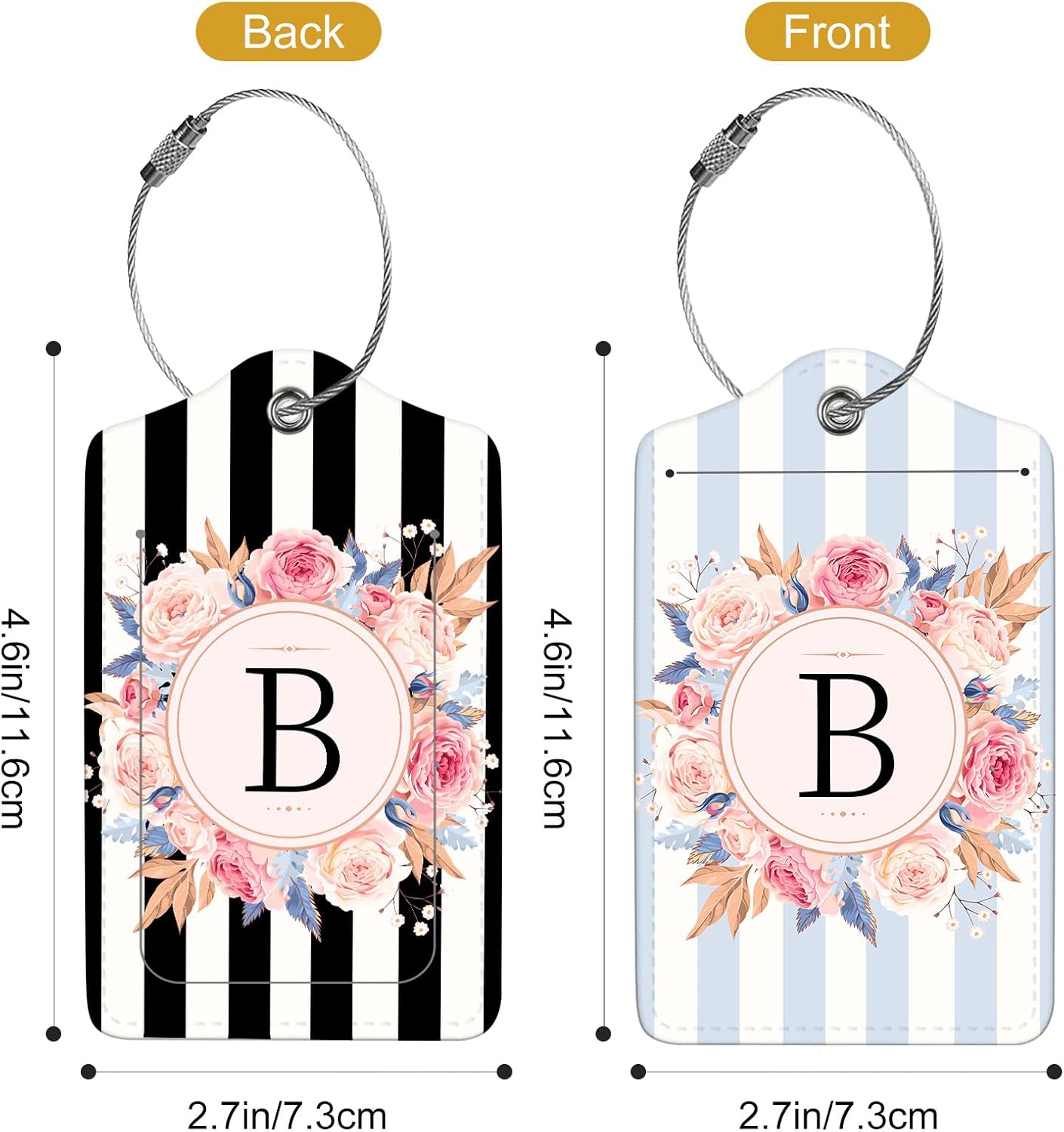 2Pack Luggage Tags for Suitcases, Cute Unique Initial Letter Pu Leather Cruise Luggage Tag with Privacy Cover ID Label Address Card and Metal Ring Suitable for Women Men Kids Travel Bag Letter B image 2