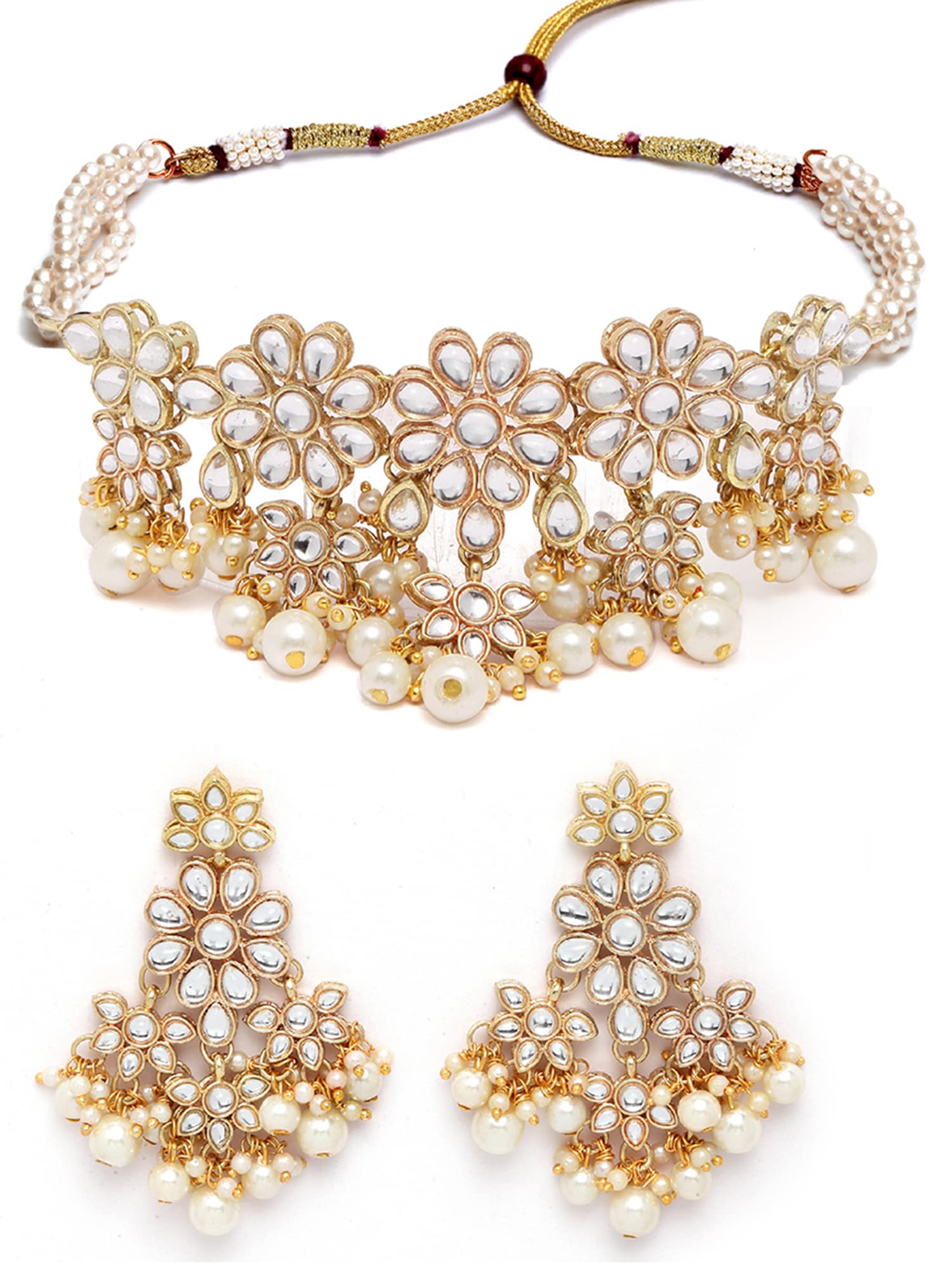 Karatcart Gold Plated Pearl Beaded Kundan Choker Necklace Set for Women (B09ZYQ8RVN) Amazon Price History, Amazon Price Tracker