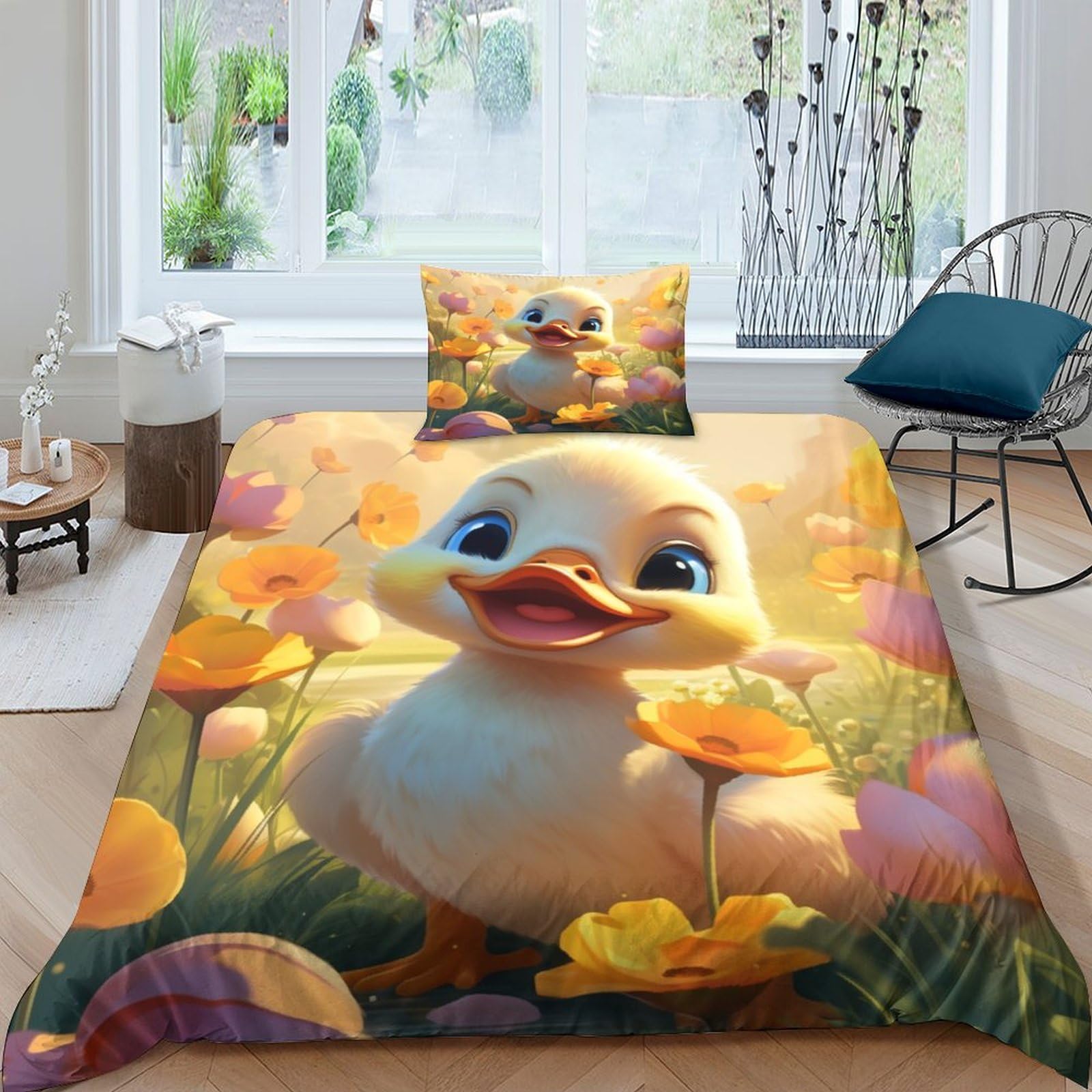 GAOYUCHUN Ruddy Duck Duvet Cover Set 3 PCS Hotel Quality Quilt Cover Bedding Sets Bed Covers with Pillowcases with Zipper Closure Breathable Stylish Comforter Single（135x200cm）