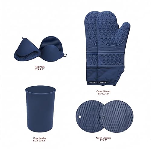 Miniatura 11 de Juego de utensilios de cocina de silicona OVENTE, 17 piezas de herramientas y gadgets de cocina resistentes al calor para utensilios de cocina Azul