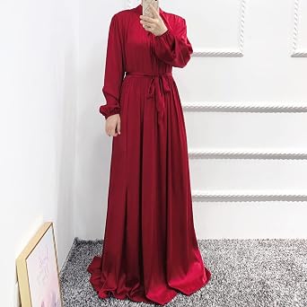 IBAKOM Abaya for Women Satin Muslim Dress Arabian Dubai Attire Eid Ramadan Prayer Clothes Modest Islamic Turkish Jilbab