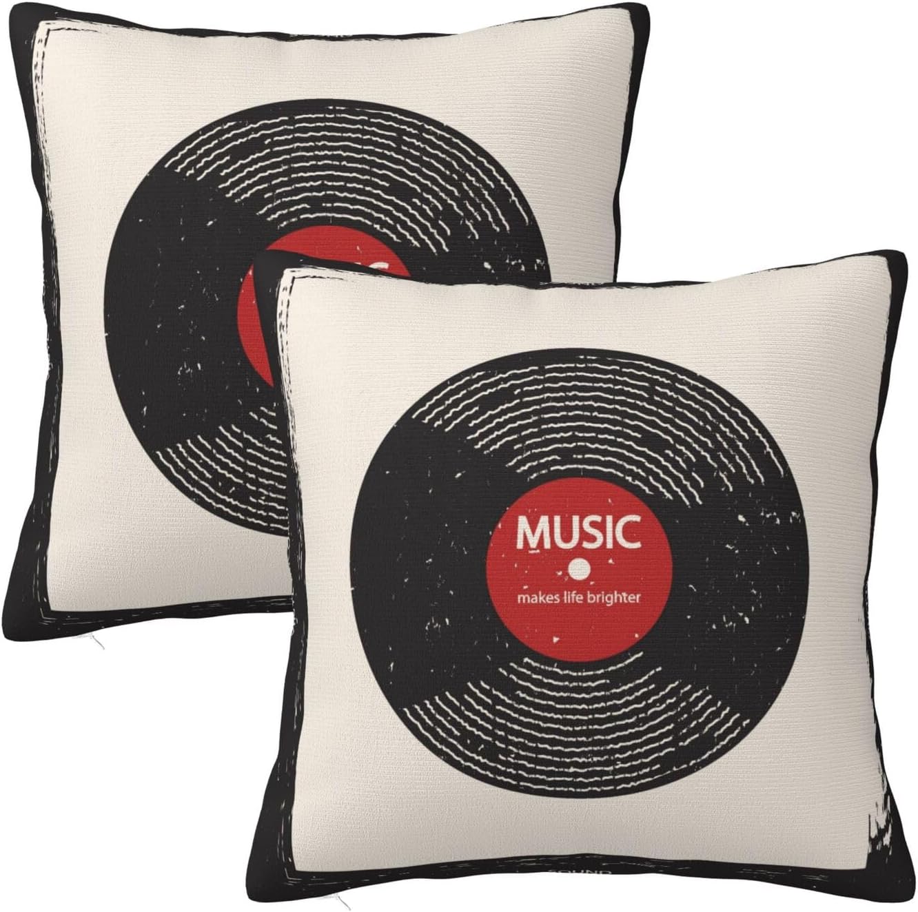 Music Throw Pillow Covers, Vintage Vinyl Record Retro Music Decor Soft Cushion Covers, Short Plush Fabric 18x18in Set of 2 for Living Room Sofa Couch Decor