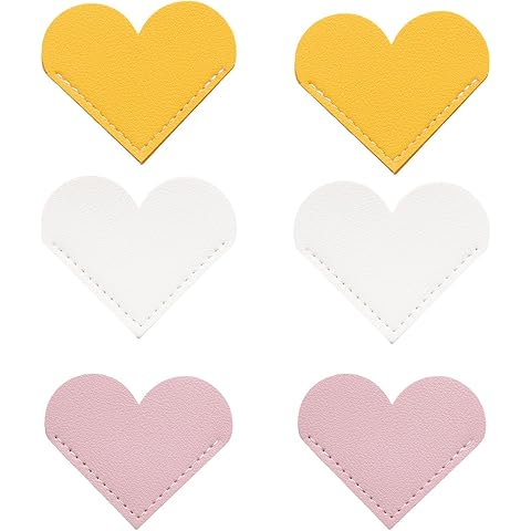 Lilaly 6 Pcs Leather Heart Bookmarks - Romantic Handmade Feel Book Accessories & Gifts for Women, Kids, Book Lovers(Yellow * 2 & Pink * 2 & White * 2)
