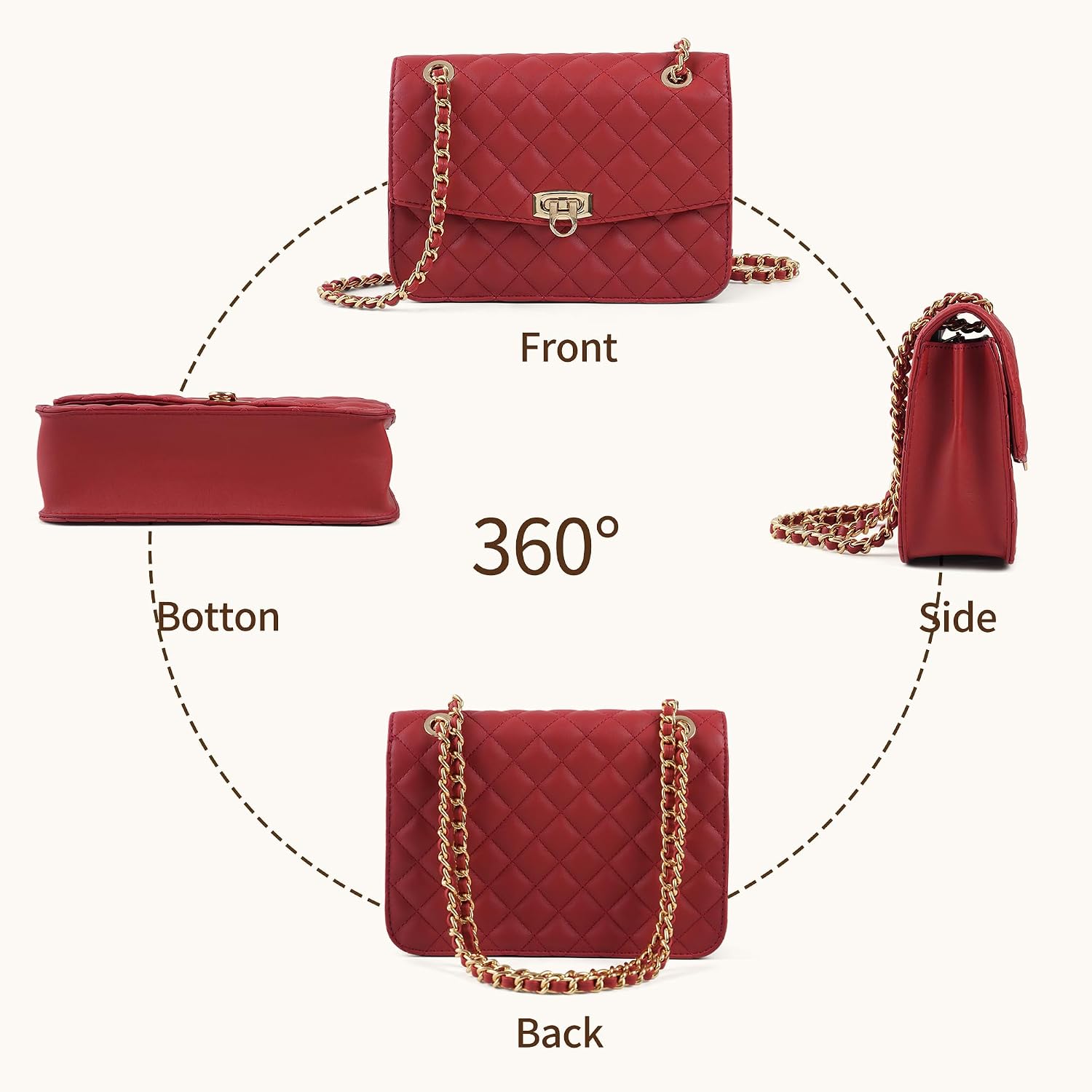 GEMIU Quilted Crossbody Bags for Women Small Clutch Shoulder Purse Womens Handbags with Gold Chain Straps