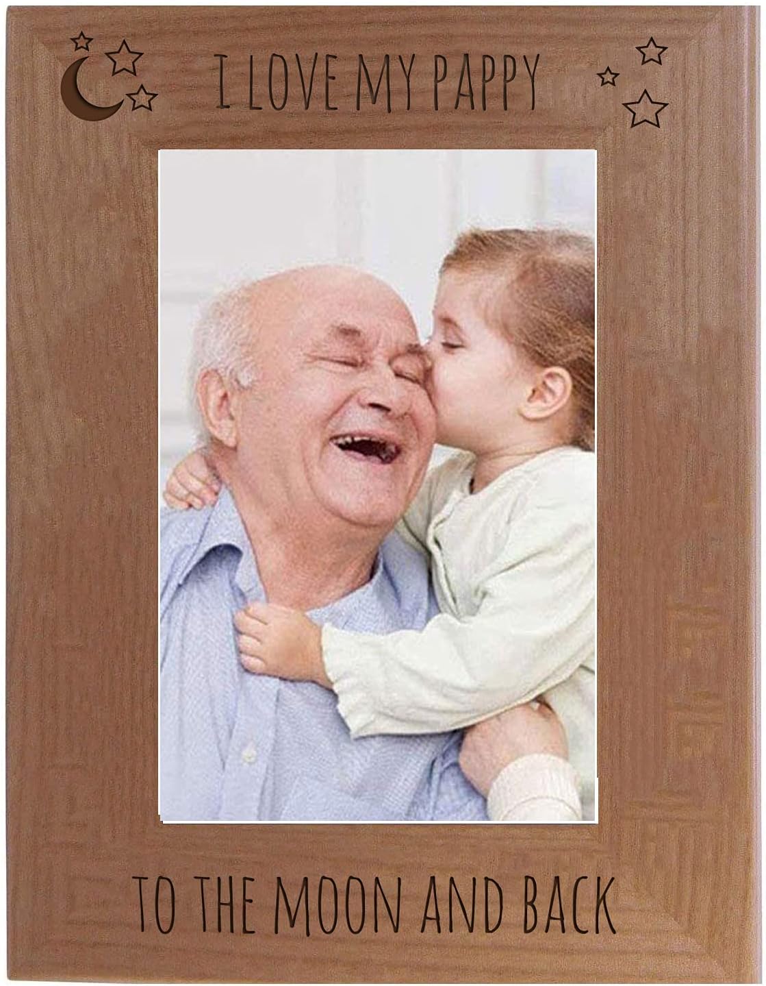 CustomGiftsNow I Love My Pappy to The Moon and Back - Engraved Natural Alder Wood Hanging/Tabletop Picture Memory Family Memorial Photo Real Wooden Frame