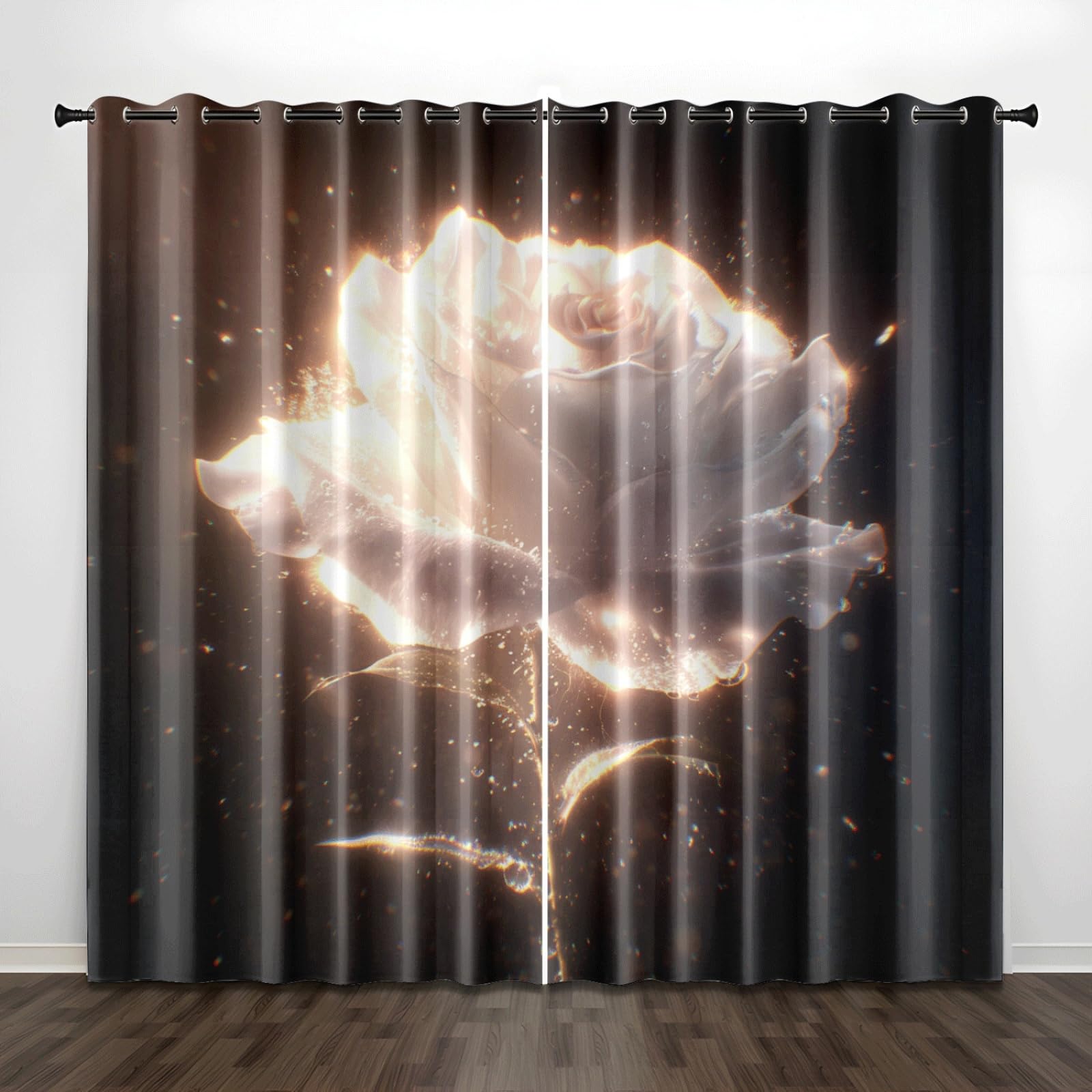 Curtain Braune Schwarze Rose Gardinen Blackout Curtain Polyester Vorhang mit Ösen Waschbar Vorhänge Living Room Verdunklungsvorhänge Schlafzimmer Gardienen Vorhang Blickdicht 2x85x200cm