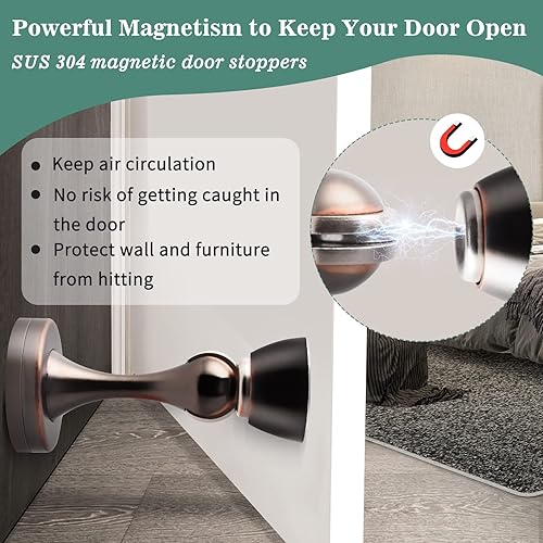 Vista 49 de Paquete de 4 topes magnéticos para puerta, topes de puerta de acero inoxidable, soporte magnético de pared para piso, resistente y moderno