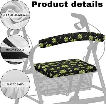 Walkers Rollators Accessories Green Leaves St Patricks Day Decor Walker Seat Covers for Seniors Irish Lucky Day Pattern Universal Rollator Walker Seat and Backrest Covers