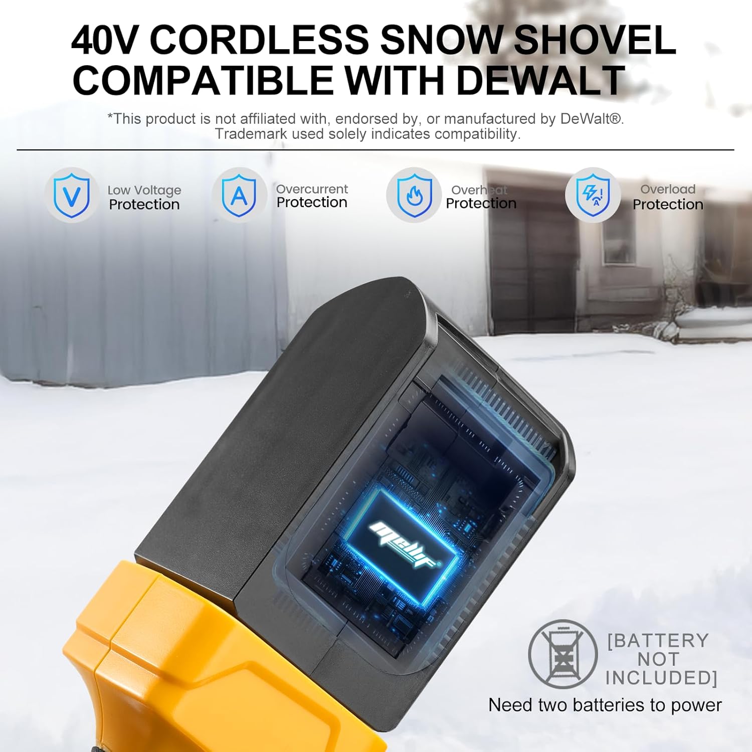 40V Cordless Snow Shovel Compatible with Dewalt 20V Battery(Tool Only), Electric Power Snow Thrower, Handheld Snow Blower with 13.2 in. Width 8 in. Depth, 26.5' ft Throwing Distance