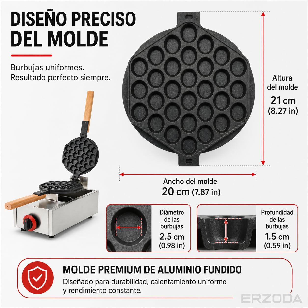 ERZODA Gofrera Bubble Waffle a Gas, Máquina Profesional de Gofres de Hong Kong con Molde Antiadherente para Cafeterías y Food Trucks