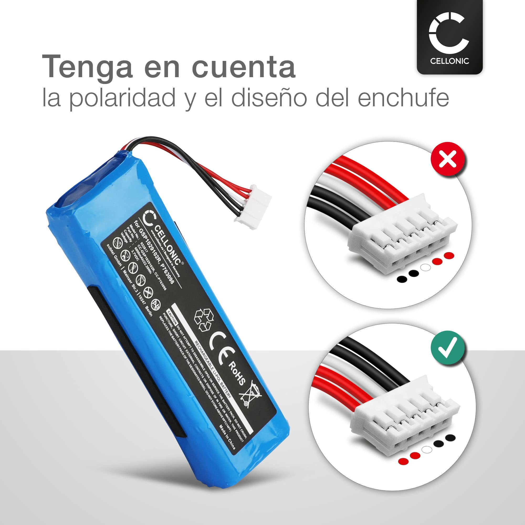 CELLONIC 1x Batería para Altavoz Compatible con JBL Charge 2, Charge 2 Plus, Charge 3 (2015), GSP1029102 - (6000mAh, 3.7V)