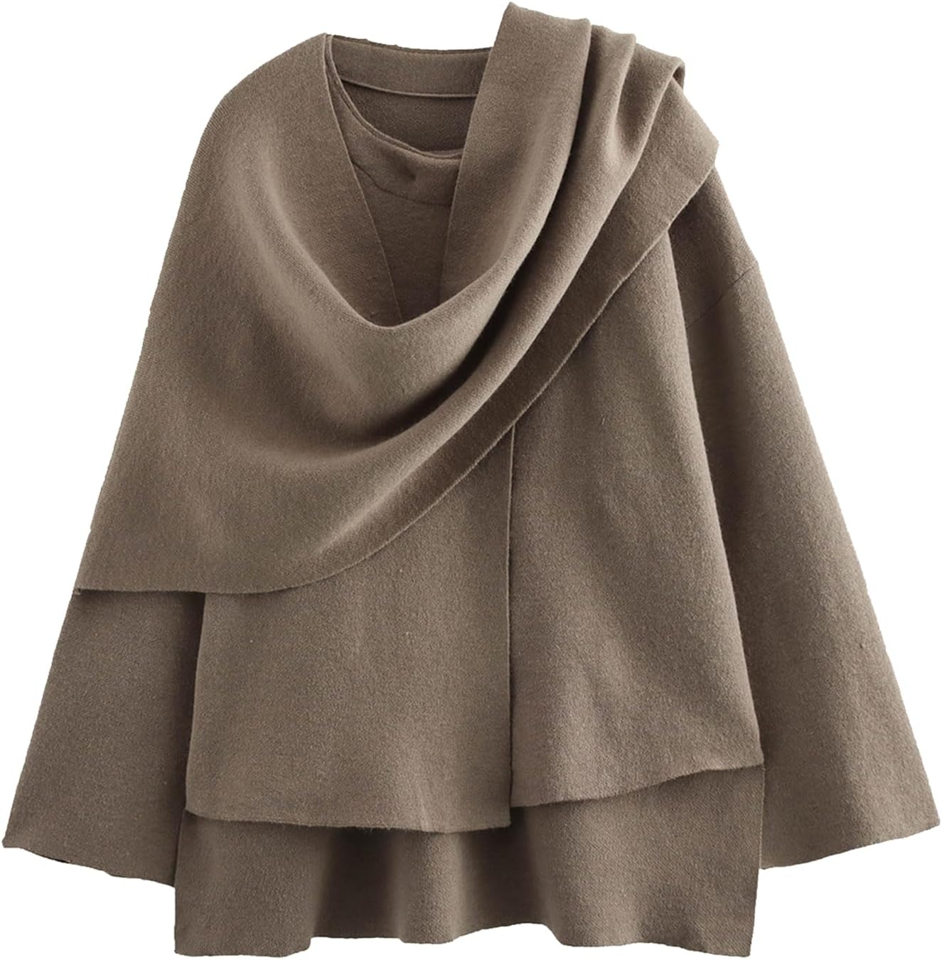 Womens Oversized Scarf Jacket Wool Blend Coat Long Sleeve Button Wool Coats Overcoats(-Brown-S) - Image 3