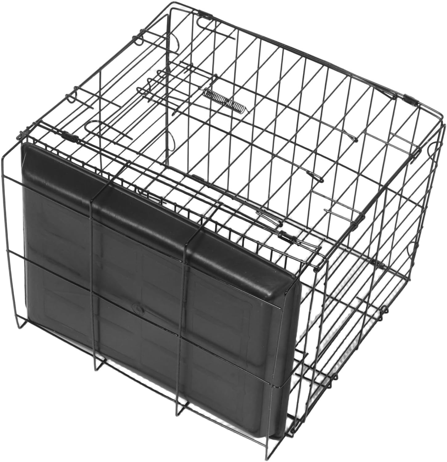 ABOOFAN Foldable Small Dog Travel Carrier Cage with Plastic Tray, Portable Metal Wire Cat Carrying Cage 35x26x32cm for Indoor Outdoor Use
