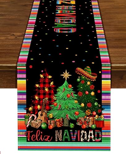 Nepnuser Feliz Navidad Camino de mesa mexicano Navidad invierno fiesta decoración del hogar, cocina, comedor (patrón B, 13 x 108 pulgadas) disponible en Yaxa El Salvador