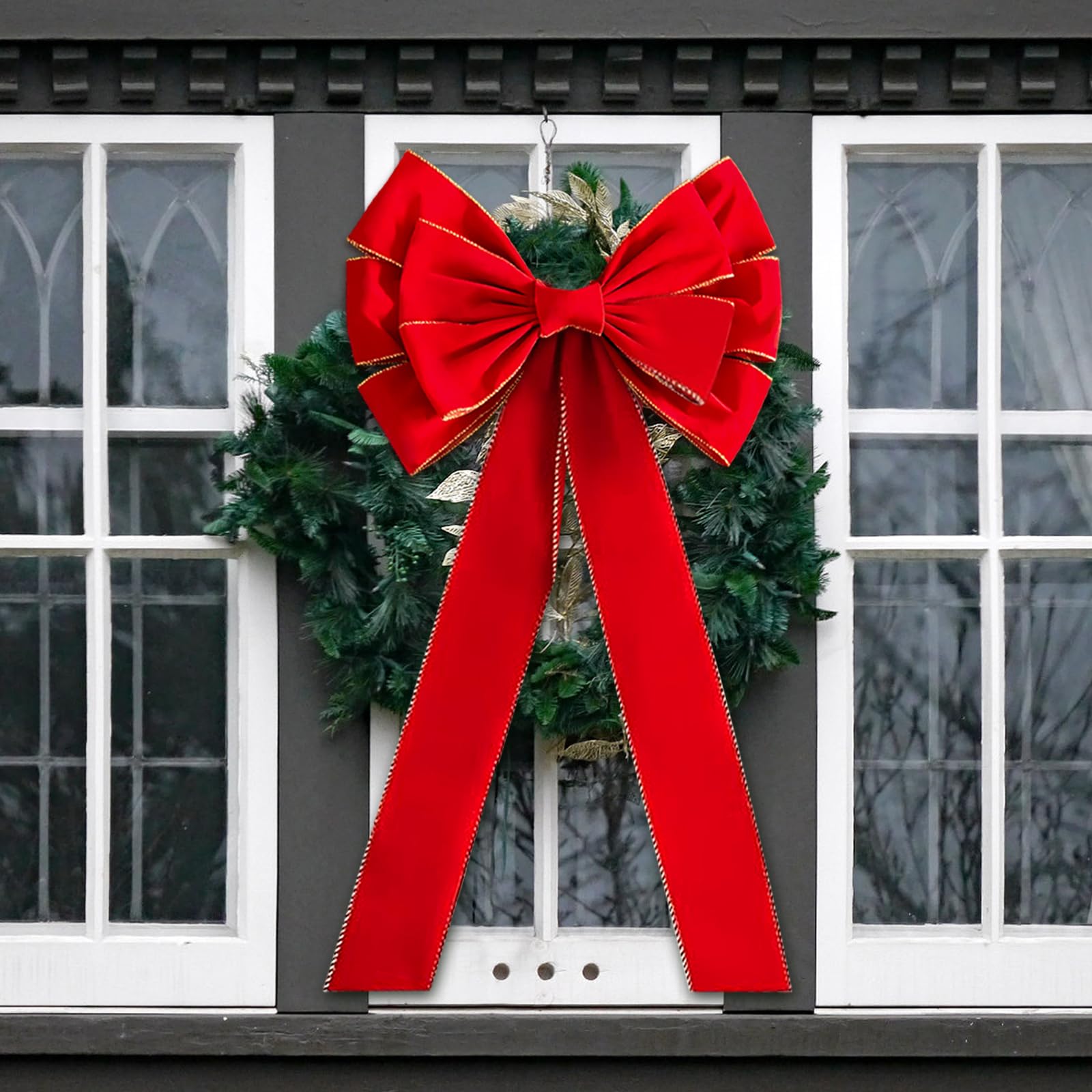 6X Weihnachtsschleifen Weihnachtsbaum Weihnachten Samtschleife: 90cm x 45cm Große Rote Schleifen für Weihnachtsbaum Weihnachtskranz Tür- und Kamin Haustürdekoration (6, Red)