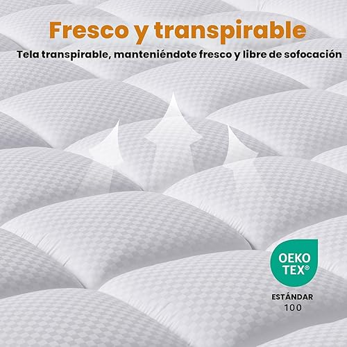 Miniatura 2 de MATBEBY Cubrecolchón Tamaño King - Cubrecolchón Transpirable y Refrescante, Protector de Colchón Acolchado y Ajustable, Funda de Colchón Tipo Pillow