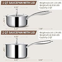 Vista 2 de EWFEN Juego de sartenes de acero inoxidable de 3 capas con tapas, olla multiusos de 1 y 2 cuartos de galón, mango que se mantiene fresco, horno