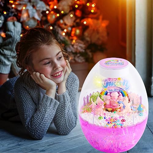 Miniatura 4 de Kit de terrario de unicornio iluminado para niñas, kit de terrario de luz nocturna LED con control de voz para niños, 2 unicornios de bricolaje, kit