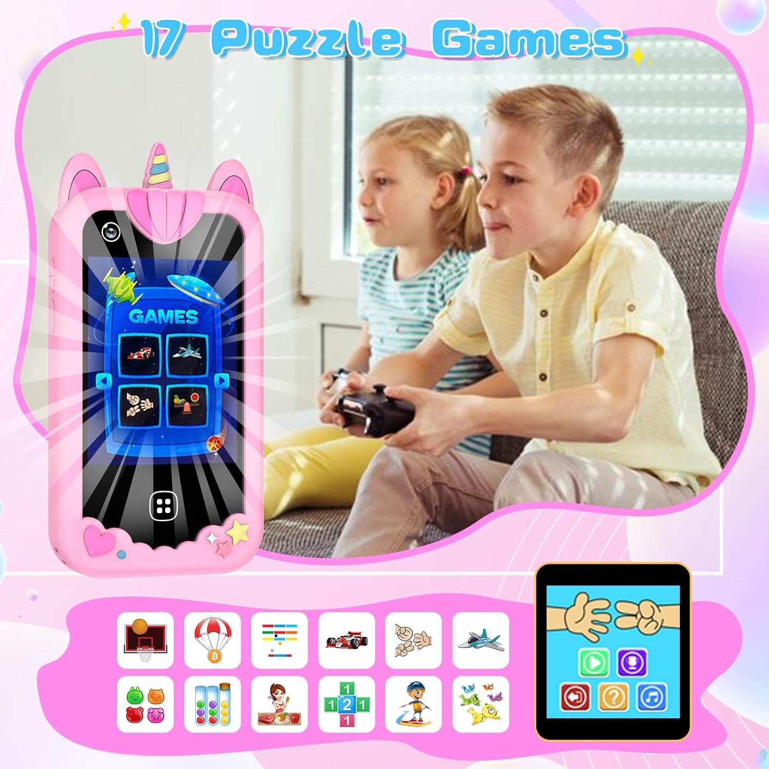 Kids Smart Phone Toys for Girls - 2.8’’ Touchscreen Cell Phone for Kids Age 3 4 5 6 7 8 9 Year Old with Dual Camera, Music Player, Games, Clock, Learning Toys for Kids Christmas Birthday Gifts（Pink）