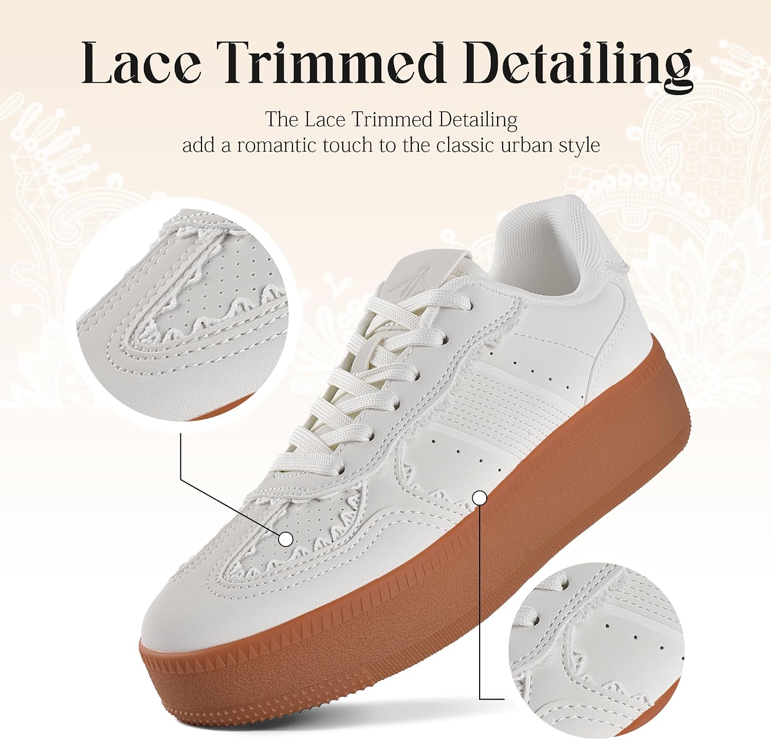 JACKSHIBO Women's Ribbon Lace-Up Fashion Platform Chunky Sneakers Arch Support Gum Sole Tennis Walking Shoes with Memory Foam