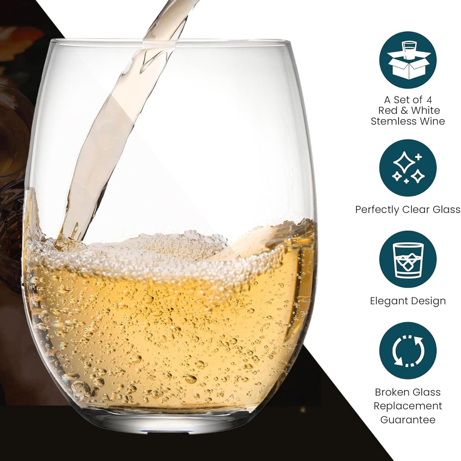 Stemless Wine Glass, Red & White 15oz Stemless Wine Glass Set of 4, Drink Glasses with Durable Chip Resistant Rim, Large Wine Glasses for Enhanced Aeration, Wine Accessories for Parties (15oz - 4Pack) - Image 5