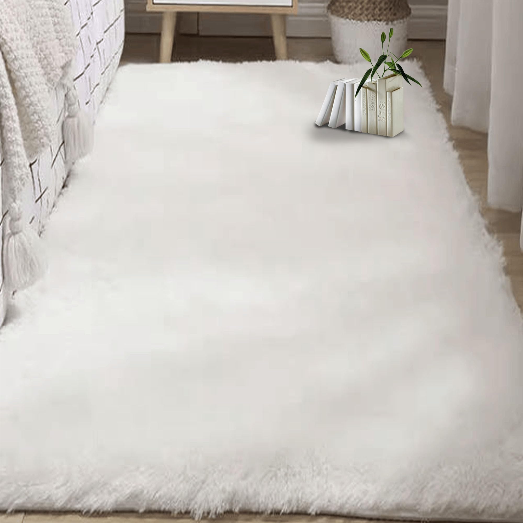 Tapis chambre 260 x 270 cm doux blanc fausse fourrure salon