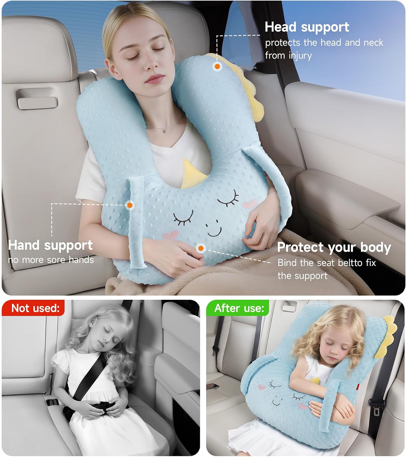 BEBAS U-Shaped Car Pillow, Cute Designs, Booster Seat, Sleeping image 4