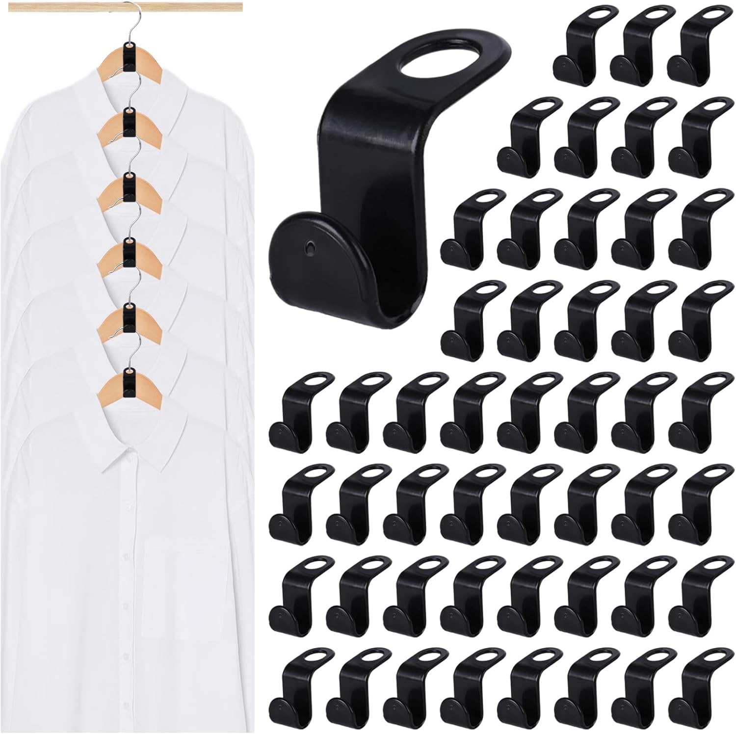 MCPINKY 50PCS Hanger Hooks, Hanger Connector Hooks Closet Space Savers for Hanging Clothes, White